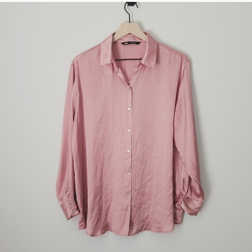 Zara Pinkish Beige Button Down Blouse Size Xl - Picture 8 of 9